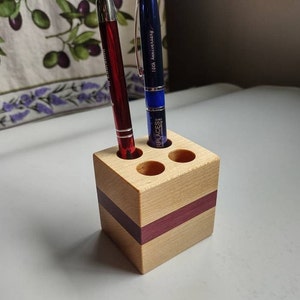 Pen Holder Handcrafted from Maple & Purple Heart 4 Hole Fancy image 6