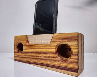 Amplificador de teléfono celular de madera de arce y madera canaria hecho a mano en EE. UU. Fancy