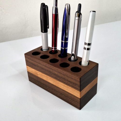 Pen Holder Handcrafted From Black Walnut & Cherry 10 Hole Fancy - Etsy
