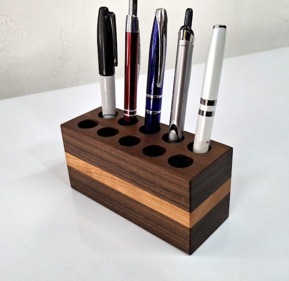 Pen Holder Handcrafted from Black Walnut & Cherry 10 Hole Fancy