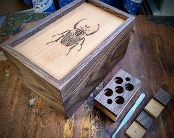 Insect Pinning Kit from Black Walnut and Beech (Laser Engraved) Handcrafted in USA - Choose from our Image Collection