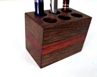Pen Holder Handcrafted from Black Walnut & Bloodwood 6 Hole Fancy