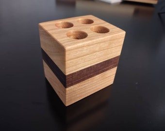 Pen Holder Handcrafted from Cherry and Black Walnut 4 Hole Fancy