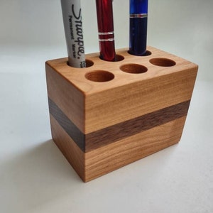 Pen Holder Handcrafted from Cherry and Black Walnut 6 Hole Fancy