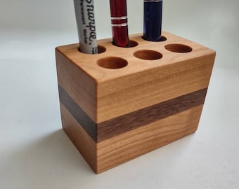 Pen Holder Handcrafted from Cherry and Black Walnut 6 Hole Fancy