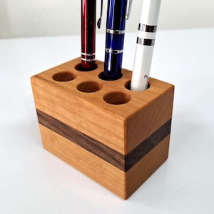 Pen Holder Handcrafted from Cherry and Black Walnut 6 Hole Engraveable