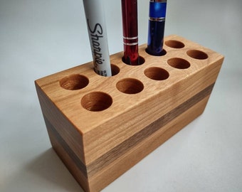 Pen Holder (Customizable) Handcrafted from Cherry & Black Walnut 10 Hole