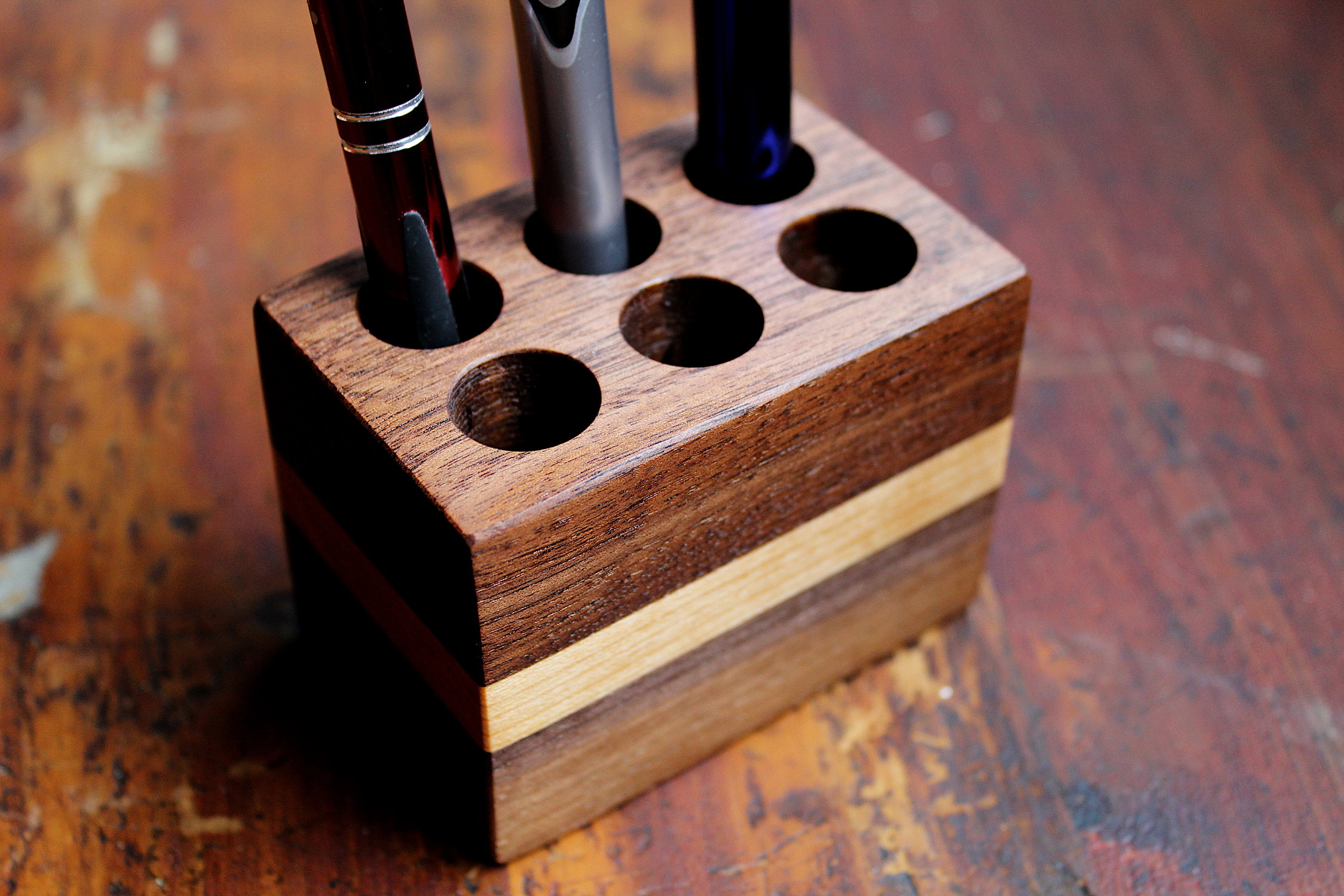 Cherry Wood Crayon Holder, 16 block and 16 stick with Postcard/Art Slot