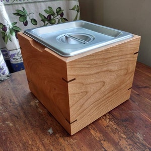 Countertop Compost Bin handmade from Cherry and Walnut 6&quot;. Medium Sized.  Stainless Steel Insert is Smell-Blocking and Cleans Easily.