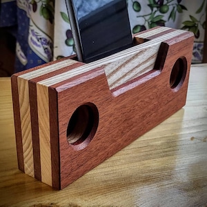 Wooden Cell Phone Amplifier, Mahogany and Ash Passive Amplifier.  Boost Phone Speakers Without Batteries