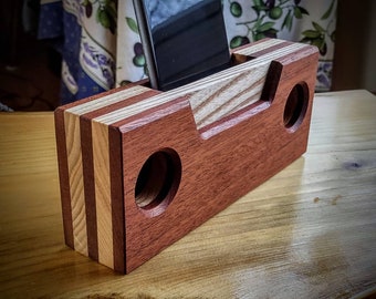 Wooden Cell Phone Amplifier, Mahogany and Ash Passive Amplifier.  Boost Phone Speakers Without Batteries