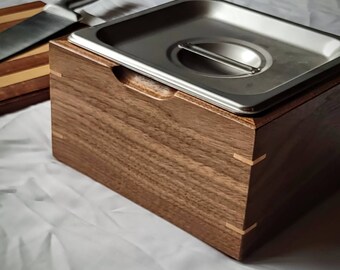 Walnut, Cherry & Stainless Steel Deluxe (Small) Countertop Compost Bin Handcrafted.  Insert Blocks Smell and Cleans Easily.