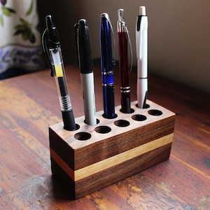 Pen Holder Handcrafted from Black Walnut & Cherry 10 Hole Fancy