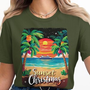 Sunset Christmas T-Shirt, Tropical Christmas Tee, Beach Sunset Holiday Shirt, Cruise Ship Christmas Shirt, Festive Vacation Tee
