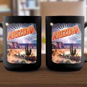 Arizona souvenir mug, unique Arizona gift, scenic Arizona coffee cup, Arizona desert scene mug, retro Arizona travel mug