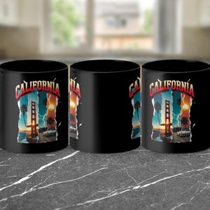 California Golden Gate Bridge Retro Art Mug, Vintage California Souvenir Mug, Golden Gate Bridge Collectible Mug, Retro Travel Mug