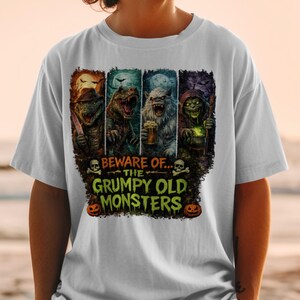 Grumpy Old Monsters T-Shirt | Spooky Halloween Monster Crewneck | Funny Horror Fan Gift Tee | Retro Creature Movie Poster Style Shirt
