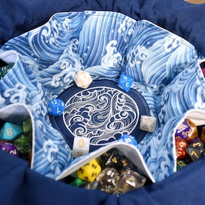 The Wave Rider's Dice Bag - Embroidered Medium Pocket Dice Bag | Holds 18 sets | DnD dice bag | Made to Order | Dungeons and Dragons