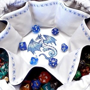 The Dragon Guide's Dice Bag - 18 Set Embroidered Pocket Dice Bag | Holds 130 dice | DnD dice bag | Made to Order | Dungeons and Dragons