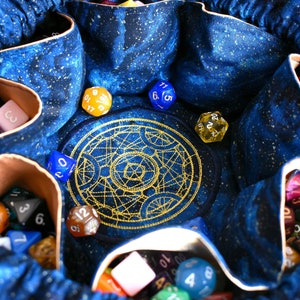 The Star Scribe's Dice Bag - Embroidered Medium Pocket Dice Bag | Holds 18 sets | DnD dice bag | Made to Order | Dungeons and Dragons