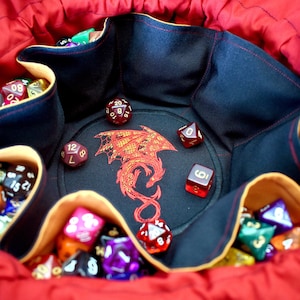 The Dragon Rider's Dice Bag - 18 Set Embroidered Pocket Dice Bag | Holds 130 dice | DnD dice bag | Made to Order | Dungeons and Dragons