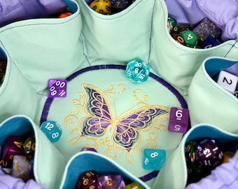 The Collector's Dice Bag - 18 Dice Set Embroidered Pocket Dice Bag | Holds 130 dice | DnD dice bag | Made to Order | Dungeons and Dragons