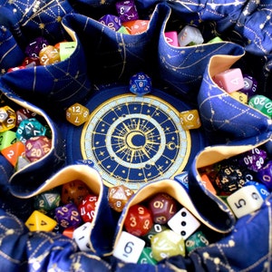 The Astrologer's Dice Bag - 18 Set Embroidered Pocket Dice Bag | Holds 130 dice | DnD dice bag | Made to Order | Dungeons and Dragons