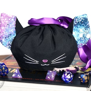 The Smiling Star Cat Dice Bag - Multi Sized Cat Earred Dice Bag | Pockets | Made to Order | A Dungeons and Dragons Cat Dice Bag