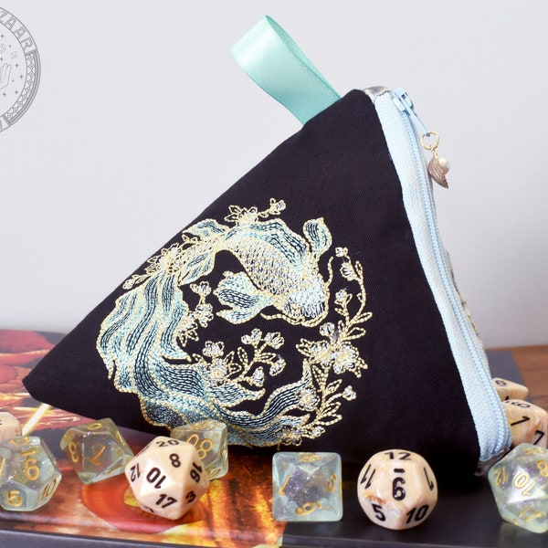 The Naiad's Dice Bag - Embroidered Large Zippered Dice Bag | Holds 12 sets | DnD dice bag | Made to Order | Dungeons and Dragons