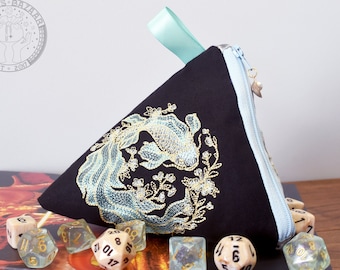 The Naiad's Dice Bag - Embroidered Large Zippered Dice Bag | Holds 12 sets | DnD dice bag | Made to Order | Dungeons and Dragons