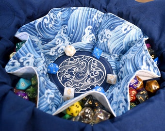 The Wave Rider's Dice Bag - Embroidered Medium Pocket Dice Bag | Holds 18 sets | DnD dice bag | Made to Order | Dungeons and Dragons