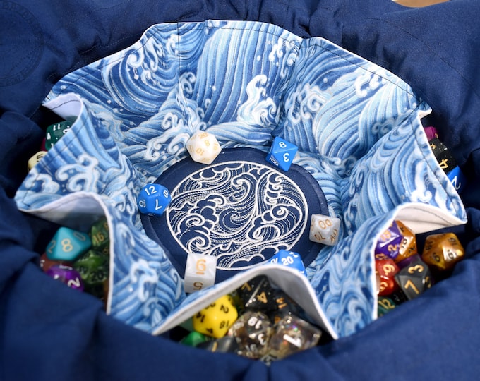 The Wave Rider's Dice Bag - Embroidered Medium Pocket Dice Bag | Holds 18 sets | DnD dice bag | Made to Order | Dungeons and Dragons