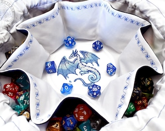 The Dragon Guide's Dice Bag - Embroidered Medium Pocket Dice Bag | Holds 18 sets | DnD dice bag | Made to Order | Dungeons and Dragons