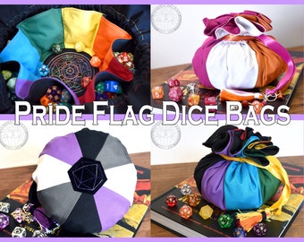 Pride Flag Dice Bag - Embroidered Medium Pocket Dice Bag | Holds 18 sets | Made to Order | Dungeons and Dragons | LGBTQIA+ Pride