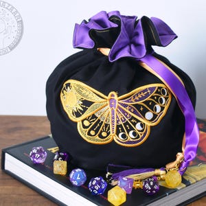 The Celestial Observer's Dice Bag - 70 Dice Set Embroidered Pocket Dice Bag | Holds 500 dice | DnD dice bag | Dungeons and Dragons