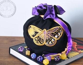 The Celestial Observer's Dice Bag - 70 Dice Set Embroidered Pocket Dice Bag | Holds 500 dice | DnD dice bag | Dungeons and Dragons