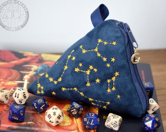 The Star Seeker's Dice Bag - 12 Dice Set Embroidered Zippered Dice Bag | Holds 84 dice | DnD dice bag | Dungeons and Dragons
