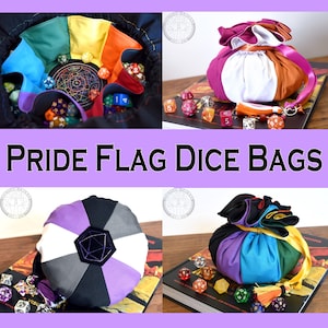 Pride Flag Dice Bag - 18 Set Embroidered Pocket Dice Bag | Holds 130 dice | Made to Order | Dungeons and Dragons | LGBTQIA+ Pride