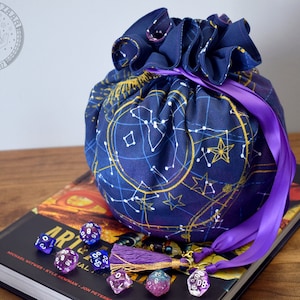 The Star Watcher&#39;s Dice Bag - 70 Set Pocket Dice Bag | Holds 500 dice | DnD dice bag | Made to Order | Dungeons and Dragons