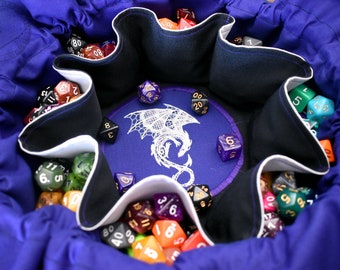 The Purple Dragon's Dice Bag - Embroidered Medium Pocket Dice Bag | Holds 18 sets | DnD dice bag | Made to Order | Dungeons and Dragons