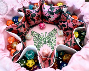 The Strawberry Sprite's Dice Bag - Embroidered Medium Pocket Dice Bag | Holds 18 sets | DnD dice bag | Made to Order | Dungeons and Dragons