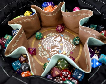 Borsa per dadi del Draconologo - Set di 18 dadi, borsa per dadi tascabile ricamata / Contiene 130 dadi / Borsa per dadi DnD / Dungeons and Dragons
