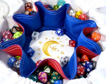 The Moon Warrior's Dice Bag  - Embroidered Pocketed Dice Bag | Two Sizes: Holds 18 sets or 12 sets | Made to Order | Dungeons and Dragons