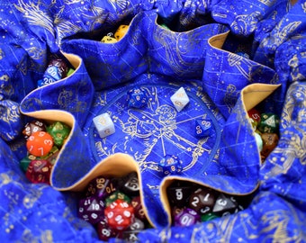 The Celestial Hunter's Dice Bag - Pocketed Dice Bag | Two Sizes: Holds 18 sets or 12 sets | DnD dice bag | Made to Order | DnD gift