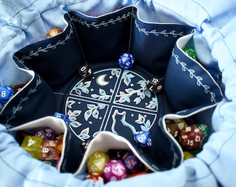 The Guardian's Dice Bag - 18 Dice Set Embroidered Pocket Dice Bag | Holds 130 dice | DnD dice bag | Made to Order | Dungeons and Dragons