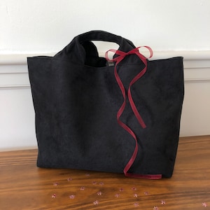 Medium Tote Bag with Gusset | Faux Suede | Black | Fabric Handle | Japanese Tote Bag | Handmade | Apples N&#39; Thyme