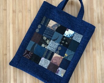 Patchwork Tote Bag | Textured Japanese Fabric | Traditional Indigo