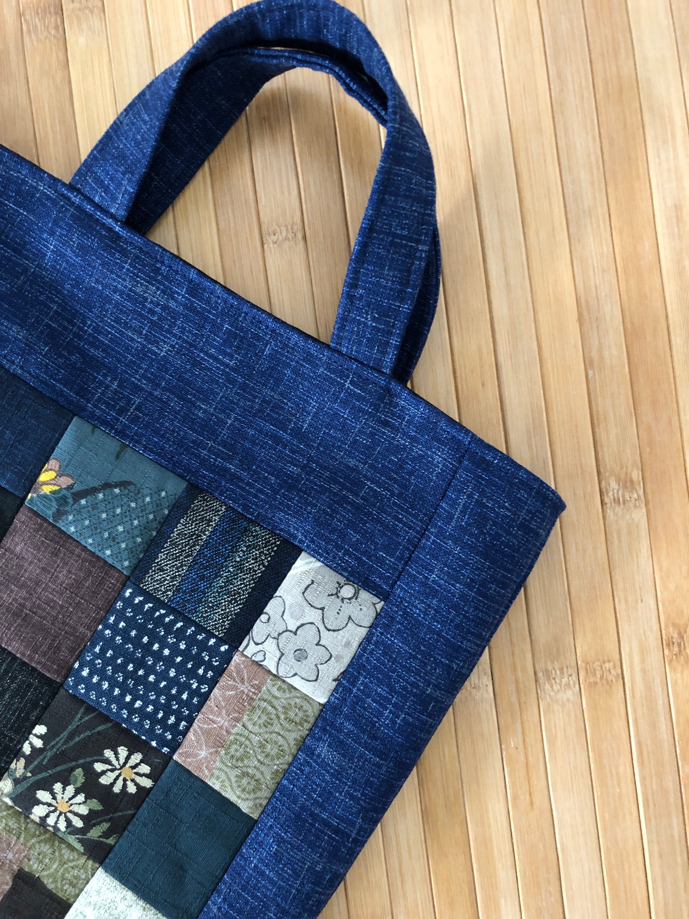 Patchwork Tote Bag | Textured Japanese Fabric | Traditional Indigo