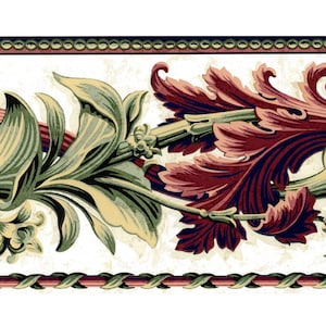 Albert Van Luit Papierrollen-Tapetenbordüre - Designer grün rote Vintage-Blumentapete, Größe 4 m (L) x 16 cm (B).