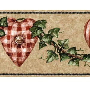 Tapete mit Efeuranken - Hellbraun, Schwarz, Rot, Grün - 4 m L x 10,2 cm B